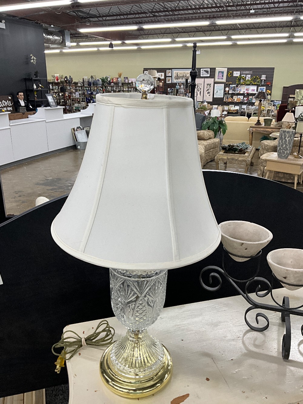 Crystal Table Lamp W/ Gold Trim & Shade