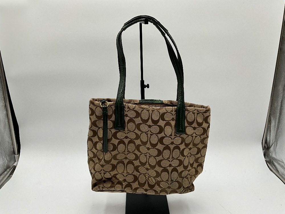 Coach Tan Handbag W/ Green Trim