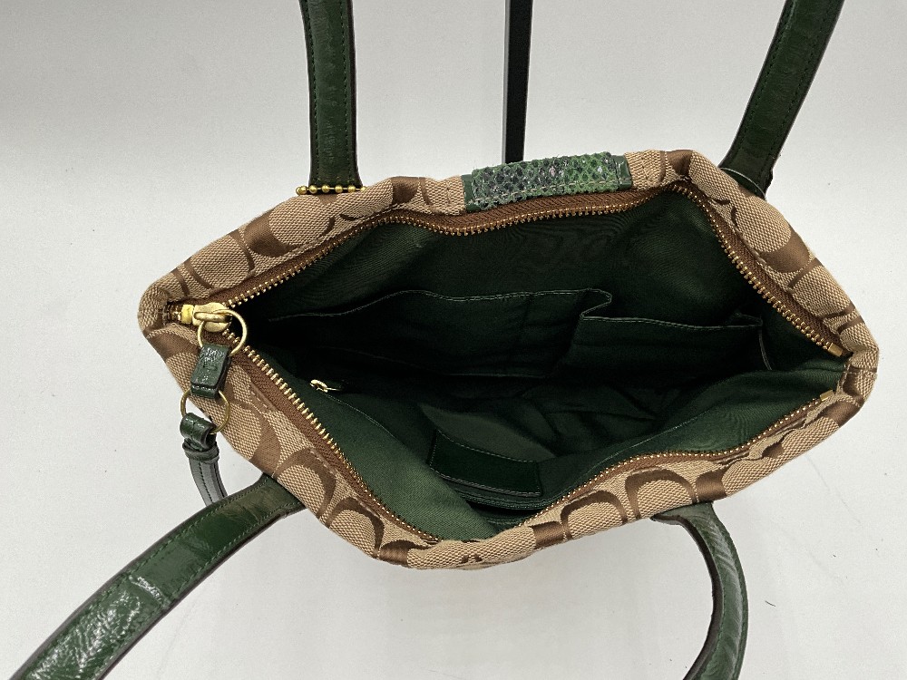 Coach Tan Handbag W/ Green Trim