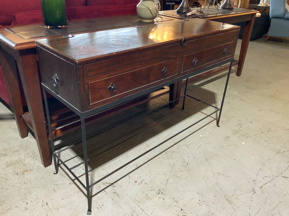 Dark Wood Sofa Table w/ Metal Base
