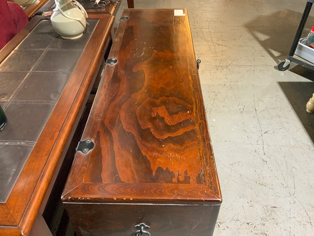Dark Wood Sofa Table w/ Metal Base