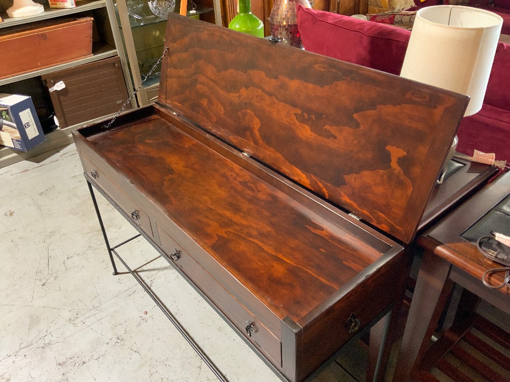 Dark Wood Sofa Table w/ Metal Base