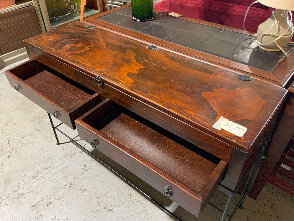 Dark Wood Sofa Table w/ Metal Base