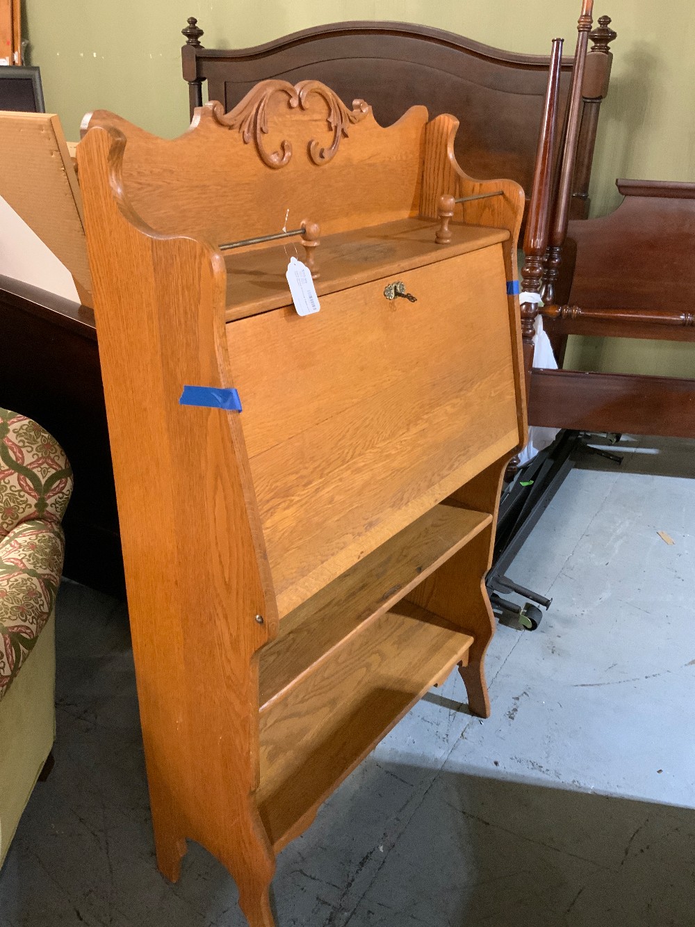 Dark Wood Antique Desk with Fold Down