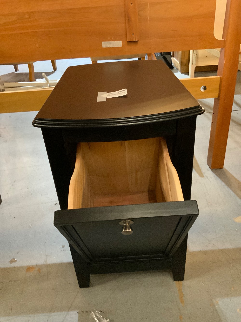 Black Wood Night Stand with Front Opening Compartment