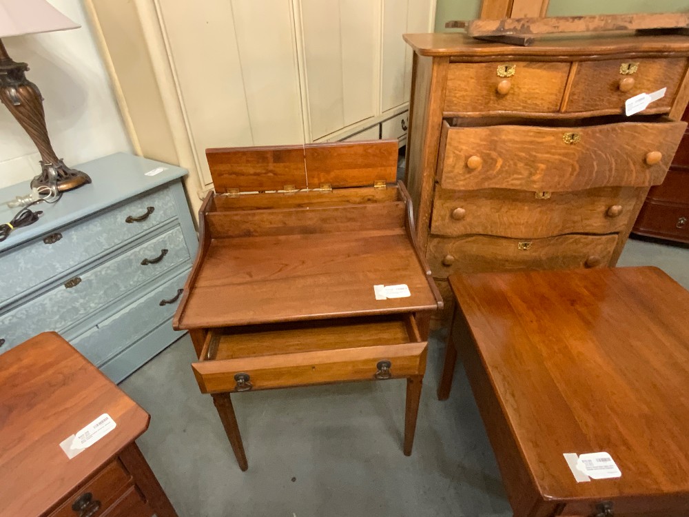 Cherry Wood Side Table with 2 Drawers and Top Compartments