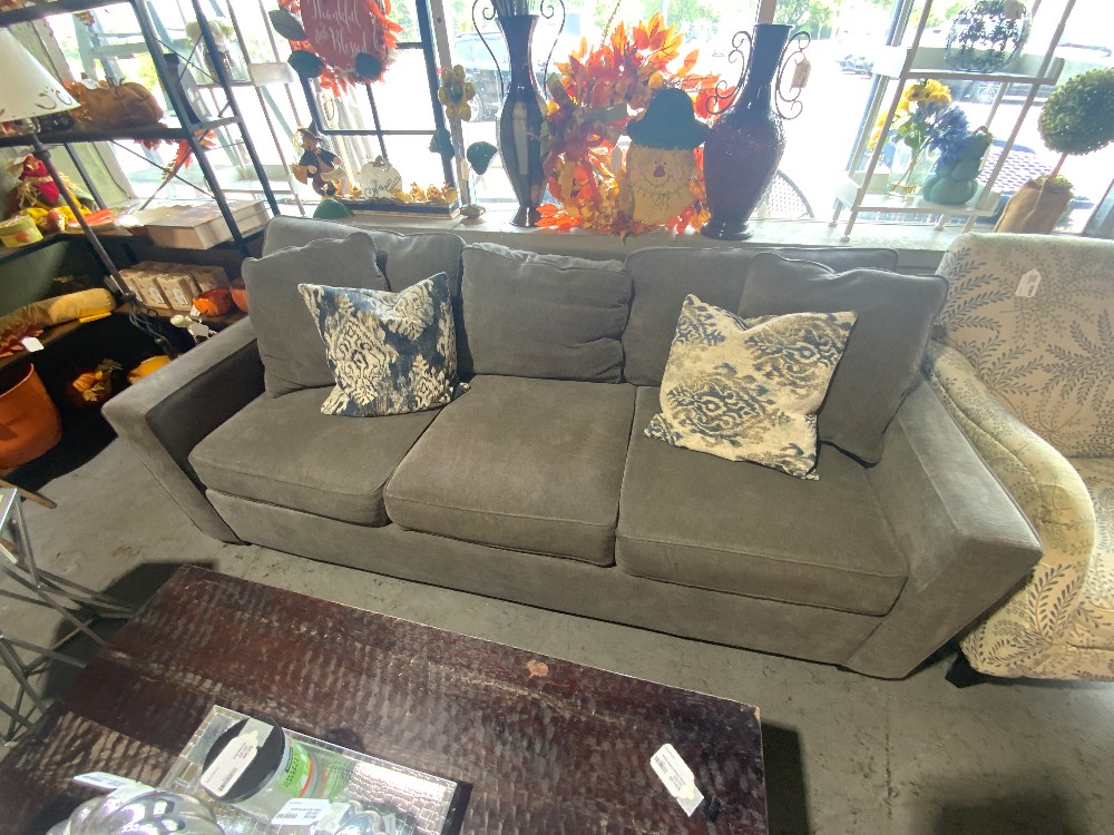 Grey Radley Sofa from Macys with 4 Pillows