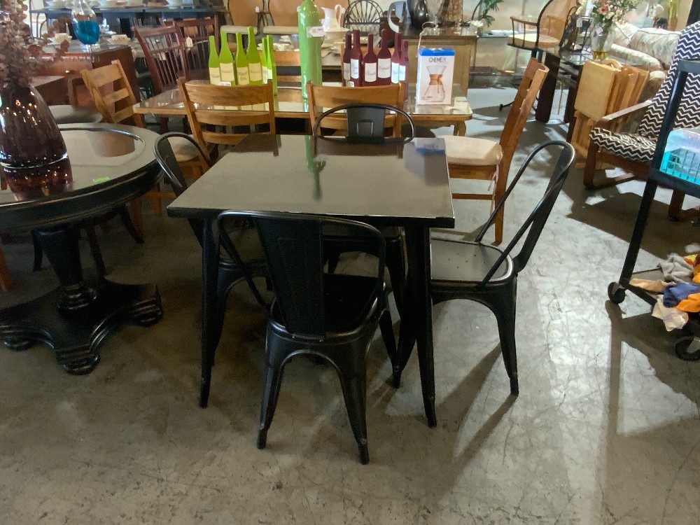 Black Metal Table with Metal Chairs