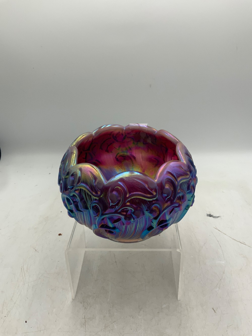 Fenton Art Glass Carnival Iridescent / Plum Waterlily