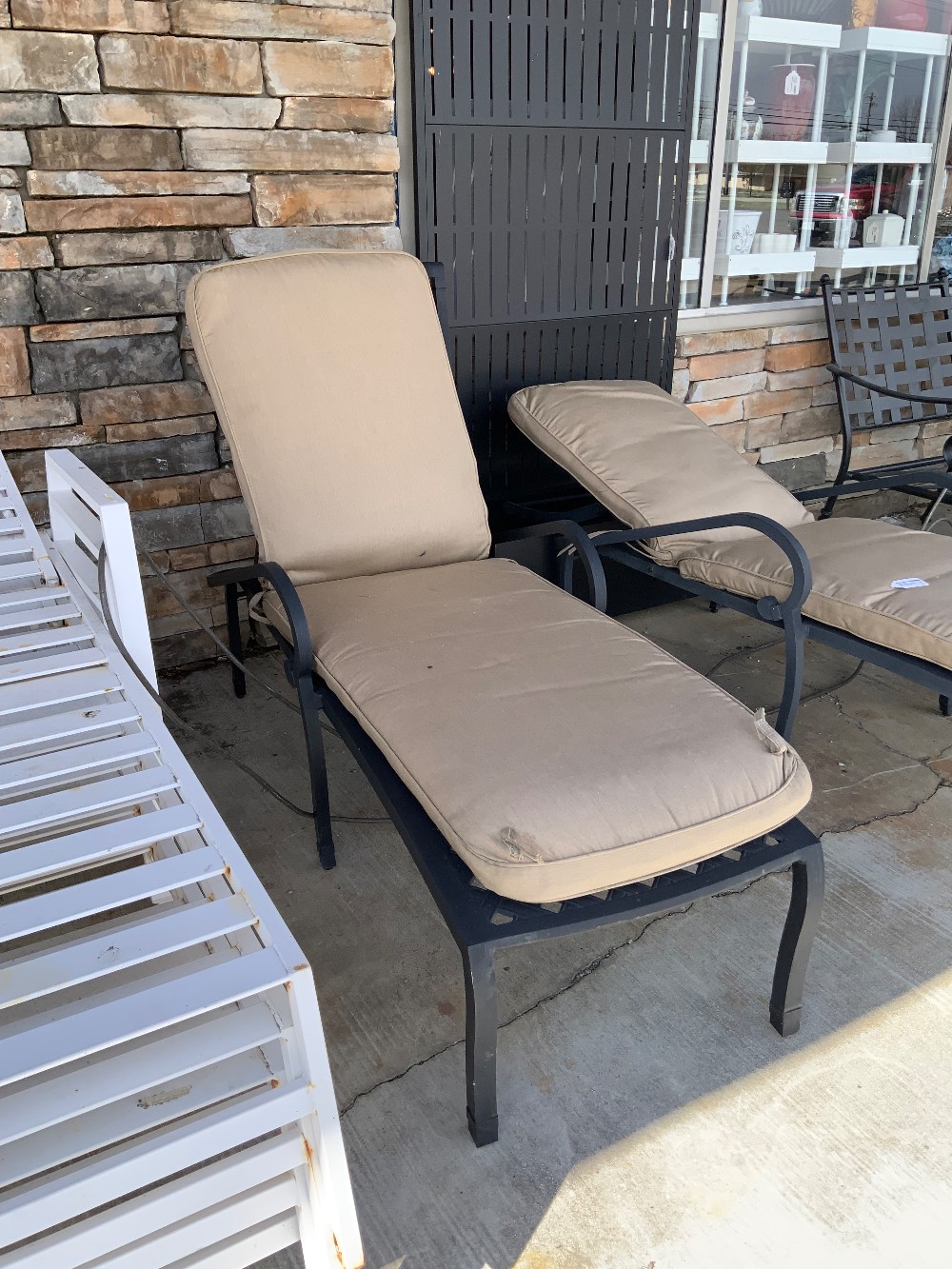 Outdoor Metal Lounge Chair w/ Tan Cushion