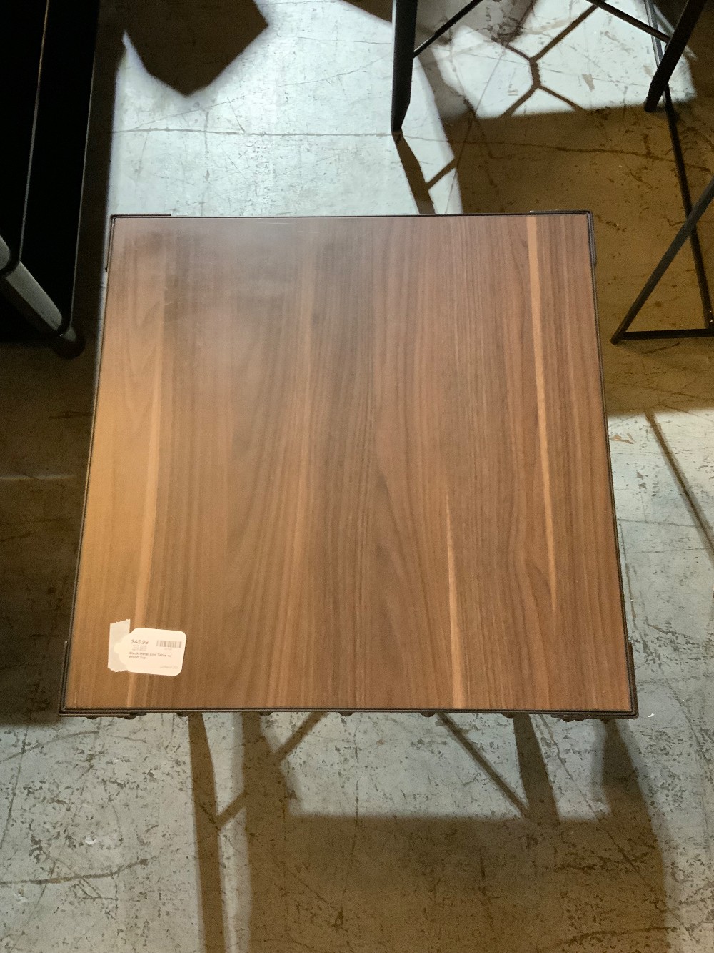 Black Metal End Table w/ Wood Top