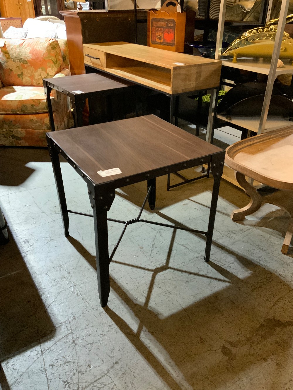 Black Metal End Table w/ Wood Top