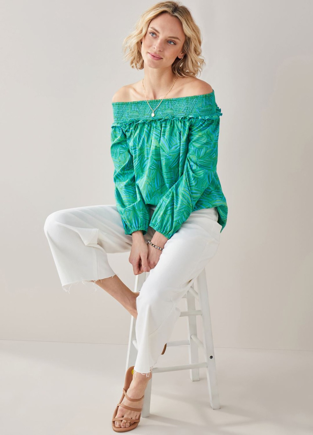 **SALE** Green Palm Off Shoulder Top