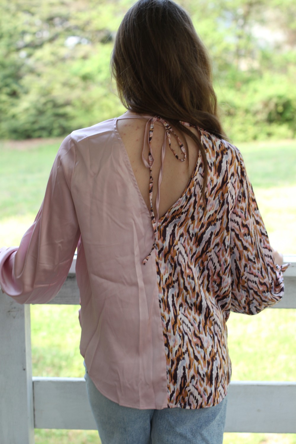 *SALE* Pink Surplice Print Satin Top