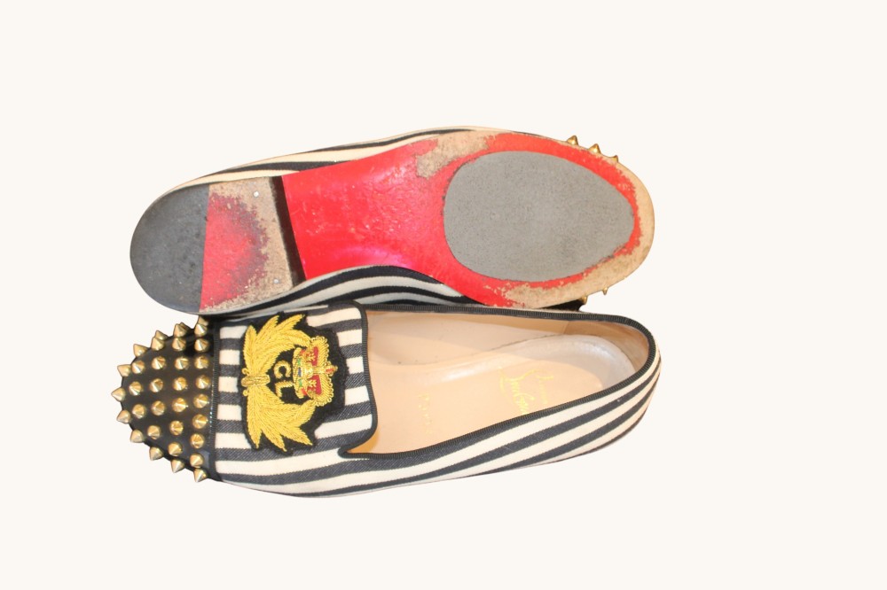 Christian Louboutin Internaire Spiked Striped Loafers sz 37.5