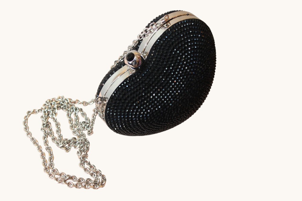Mach & Mach Black Crystal Heart Clutch