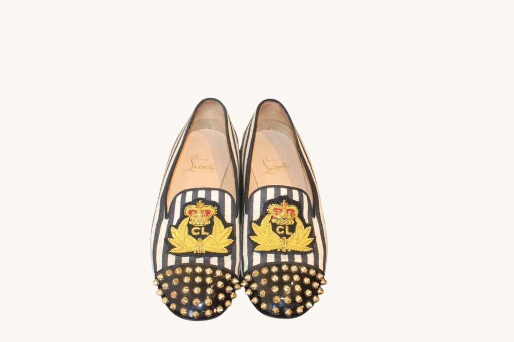 Christian Louboutin Internaire Spiked Striped Loafers sz 37.5