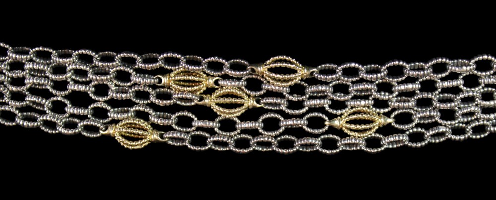 Lagos Caviar Six Row Mixed Link Bracelet w 18k Gold