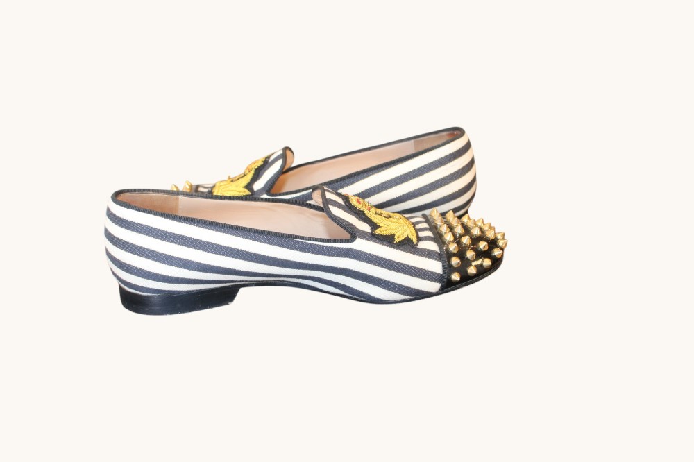 Christian Louboutin Internaire Spiked Striped Loafers sz 37.5