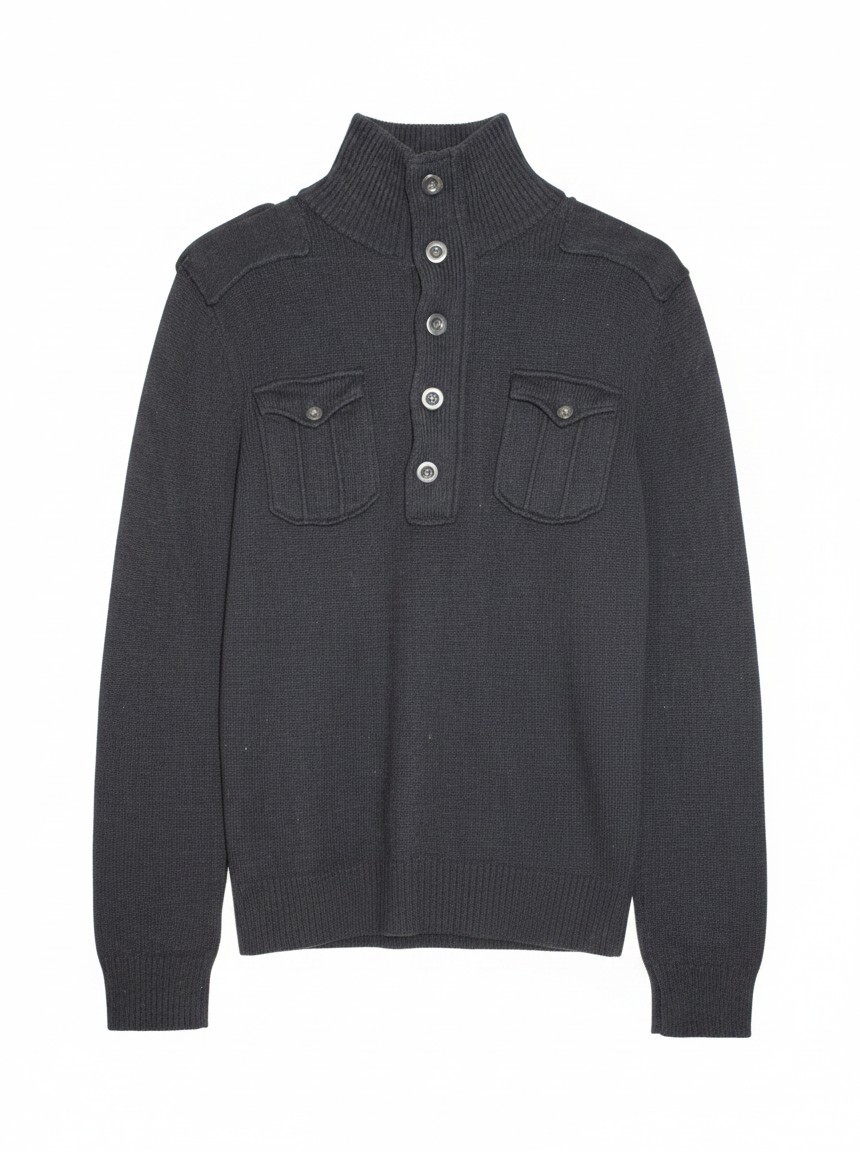Gap Men's Black Sweater 1/4 Button High Neck Wool (Sz S/M)