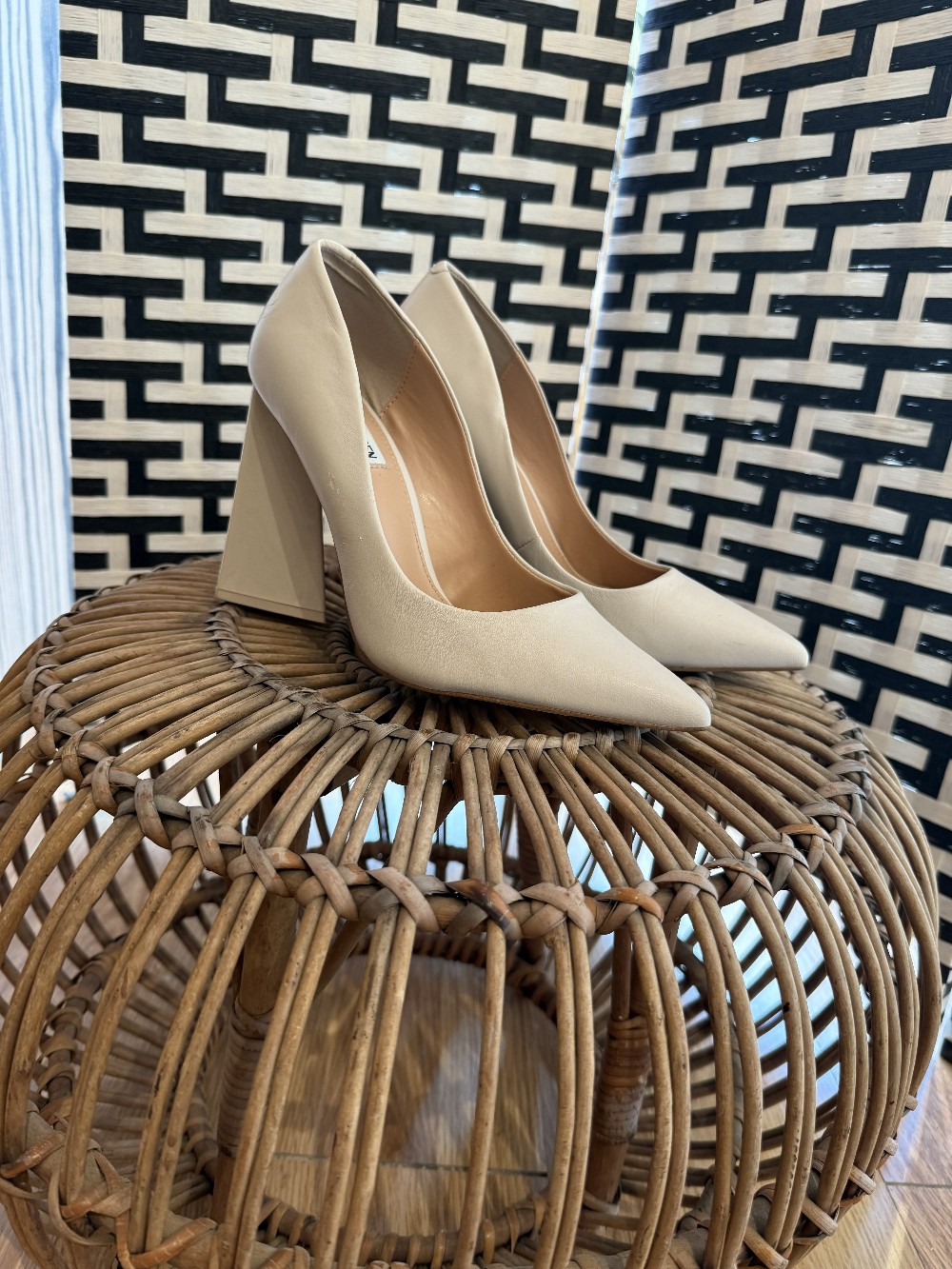 Steve Madden Bone White Leather Asymmetrical Heel