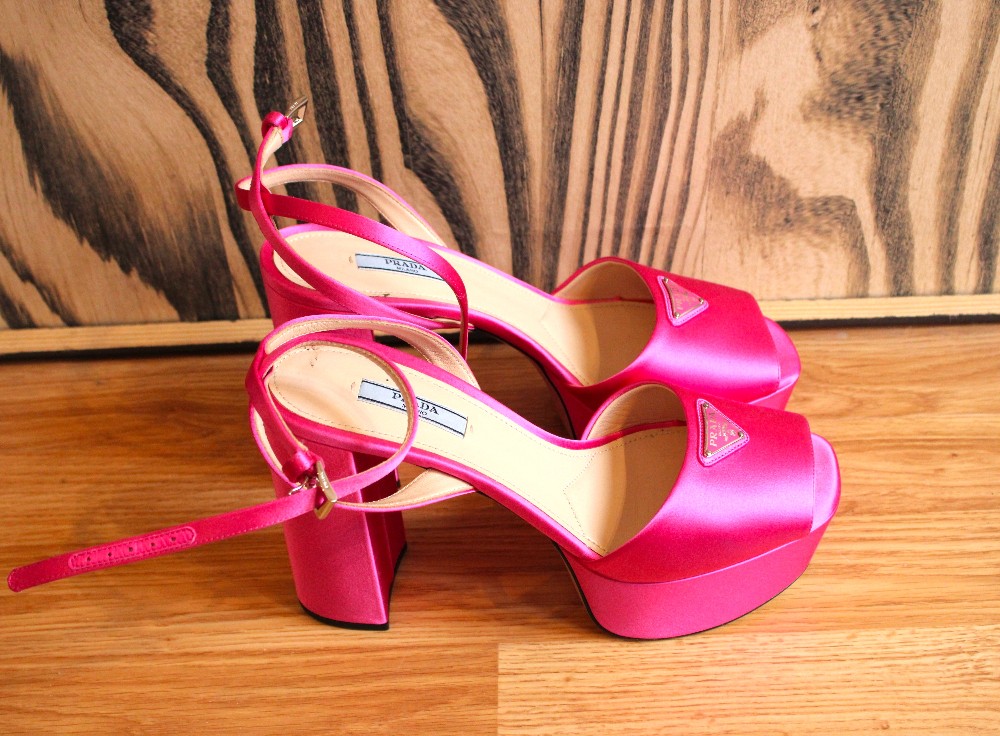 Prada Begonia Pink Satin Platform Sandals sz 40