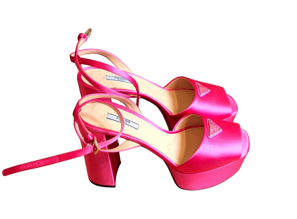 Prada Begonia Pink Satin Platform Sandals (Sz 40)