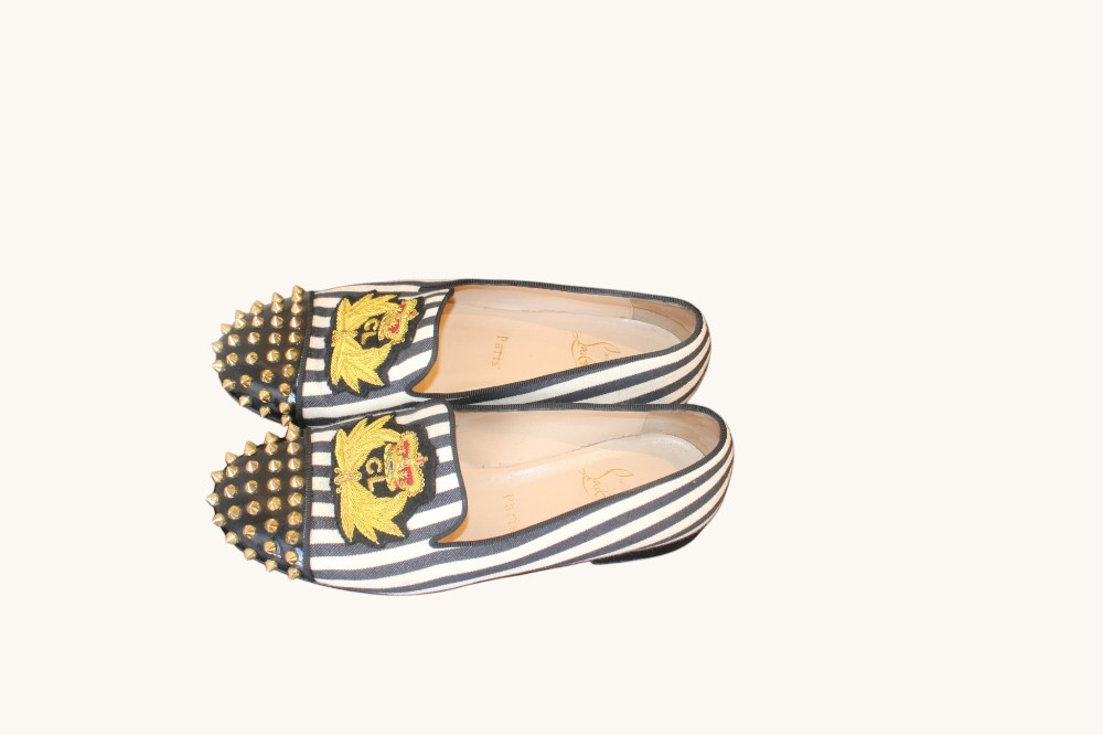 Christian Louboutin Internaire Spiked Striped Loafers sz 37.5