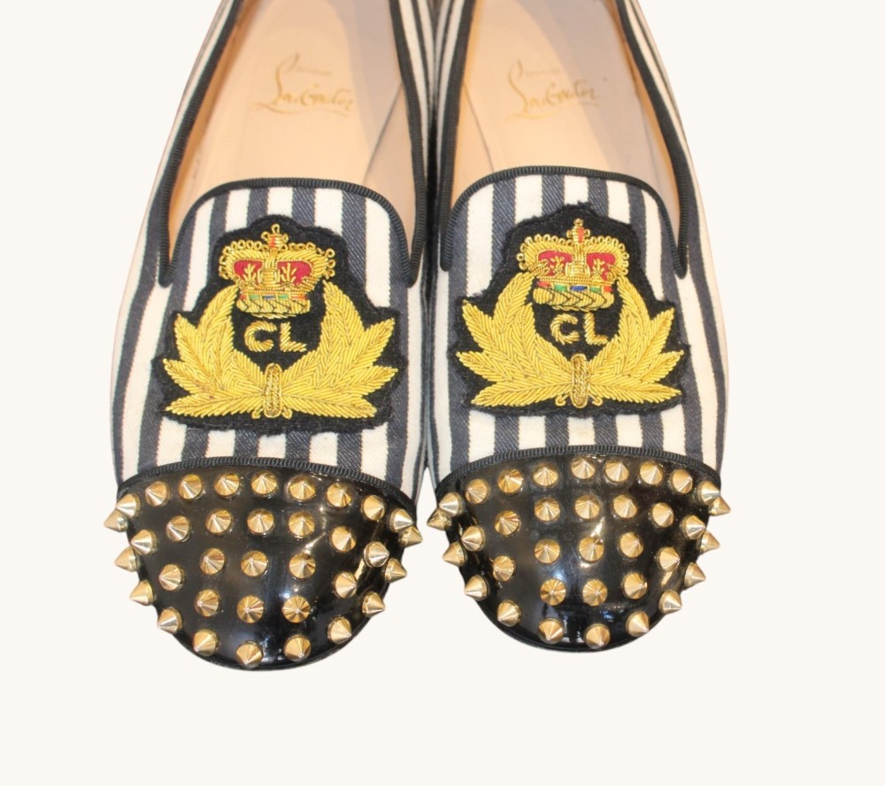 Christian Louboutin Internaire Spiked Striped Loafers sz 37.5
