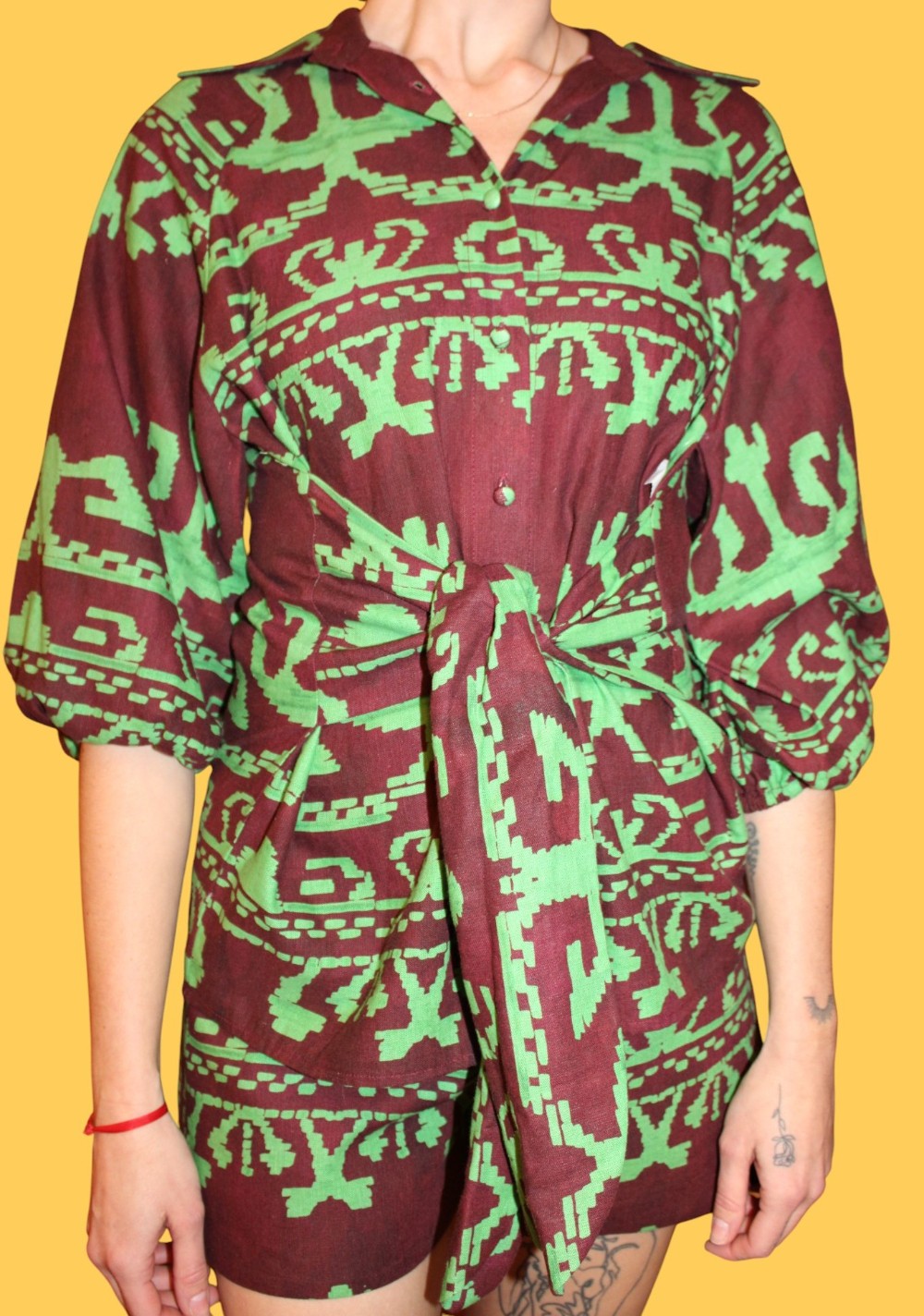 Alexis Green and Brown Top (Sz M)