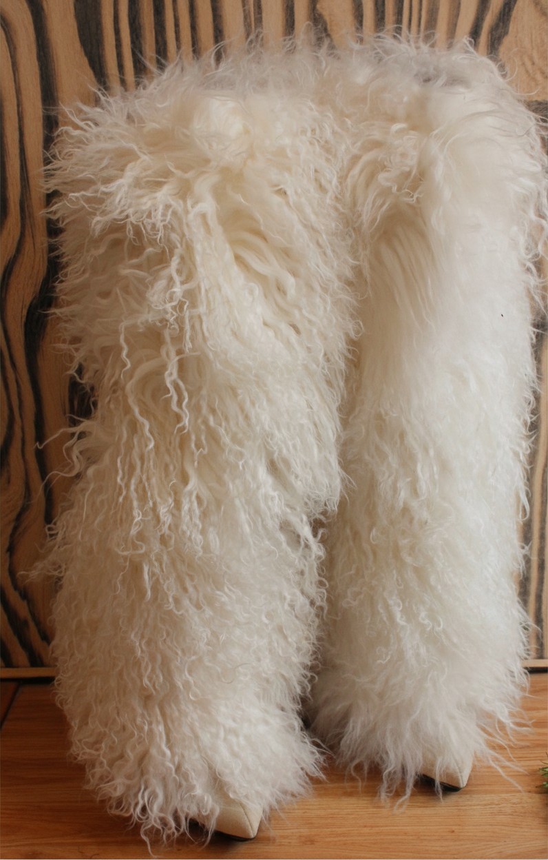 Paris Texas Furry Stiletto Boots Mongolian Fur sz 40