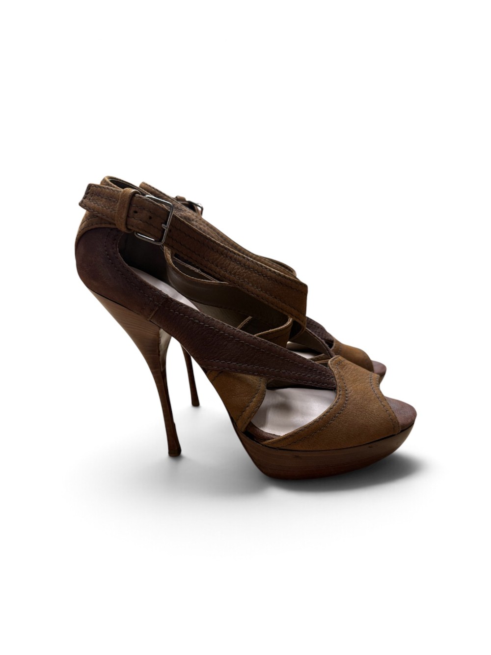 Miu Miu Brown Suede Peep Toe Stiletto Heels Sz 39