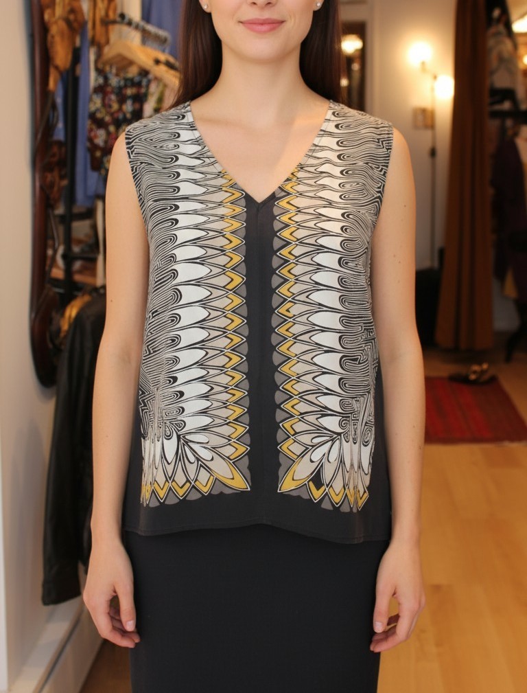 Burning Torch 100% Silk Sleeveless Top sz M