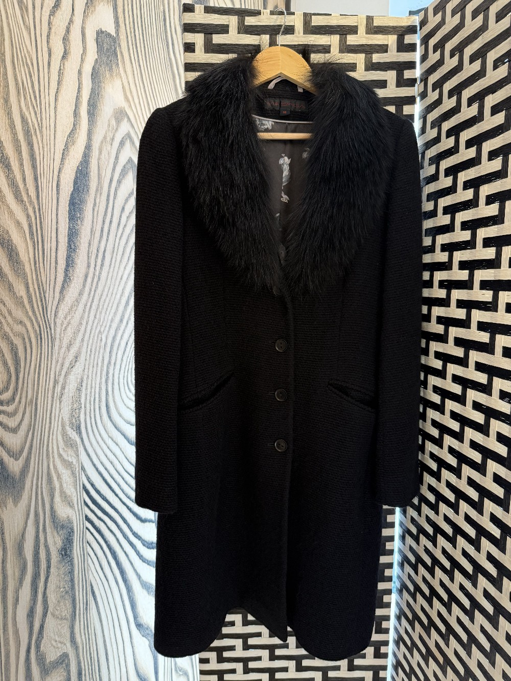 Via Spiga Wool Coat w. Fur Collar sz 10