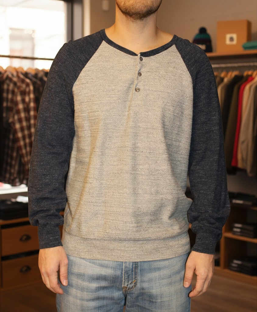 J Crew Henley Ringer Baseball Knit Sweater (Sz M)