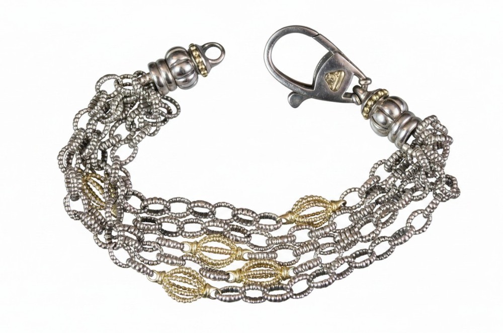 Lagos Caviar Six Row Mixed Link Bracelet w 18k Gold
