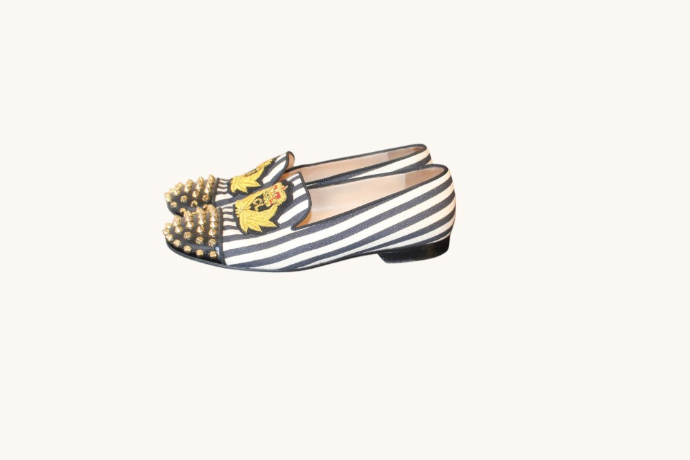 Christian Louboutin Internaire Spiked Striped Loafers sz 37.5