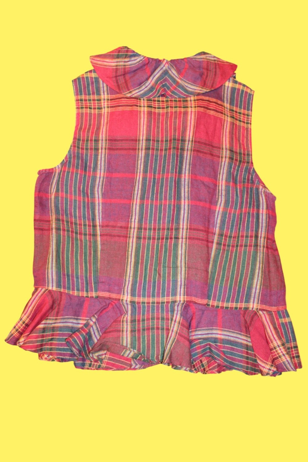 Lauren Ralph Lauren Linen Ruffle Sleeve Plaid Button Down (Sz L)