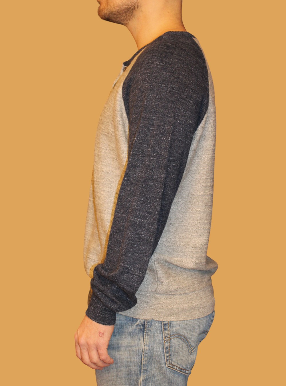 J Crew Henley Ringer Baseball Knit Sweater (Sz M)