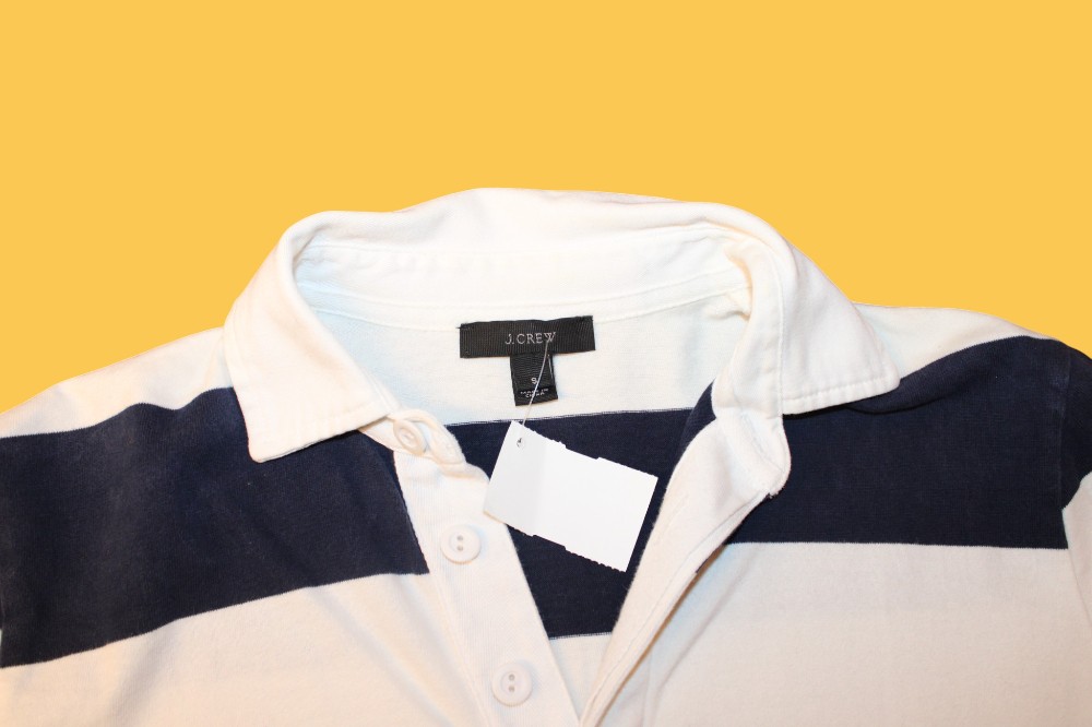 J Crew Navy and White Rugby Shirt (Sz S)