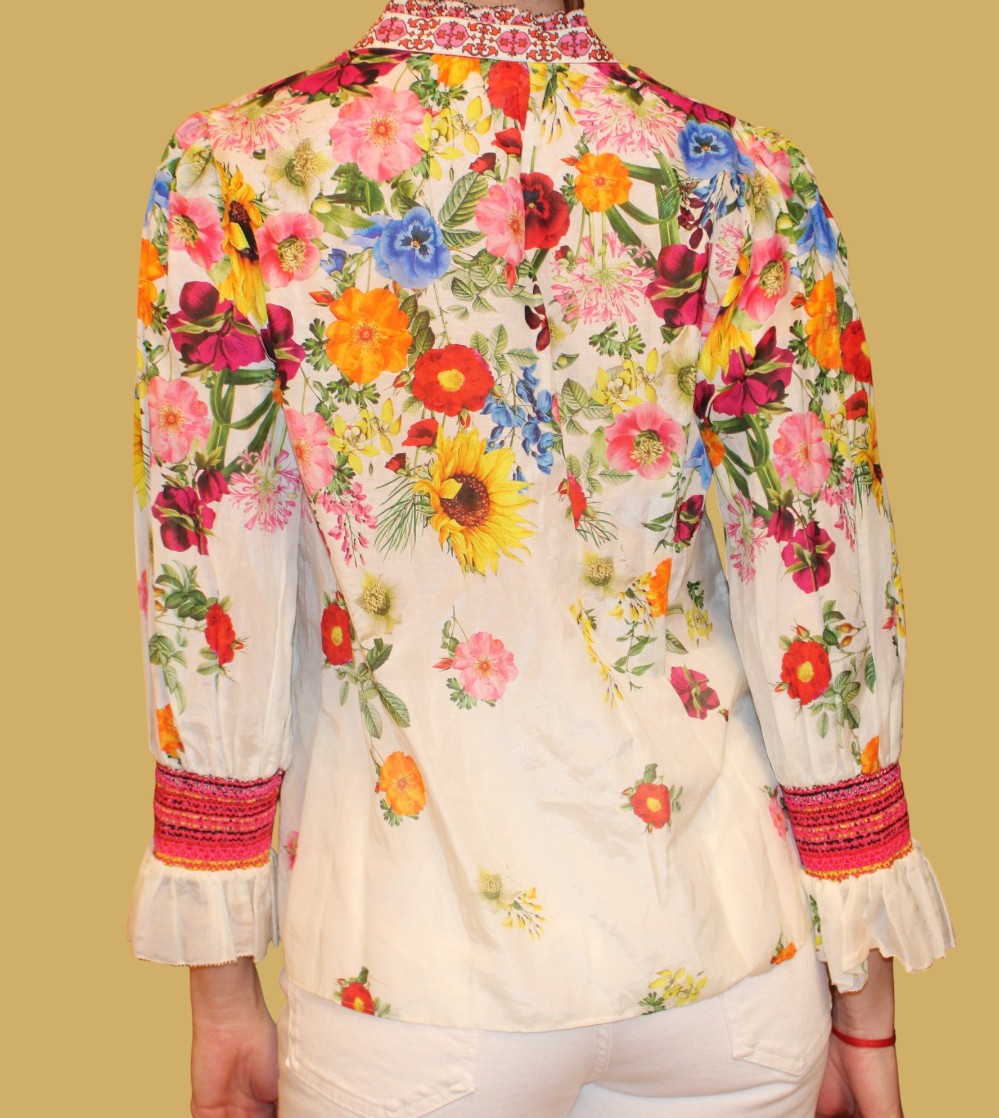 Alice + Olivia Floral Print V-Neck Blouse (Sz M)