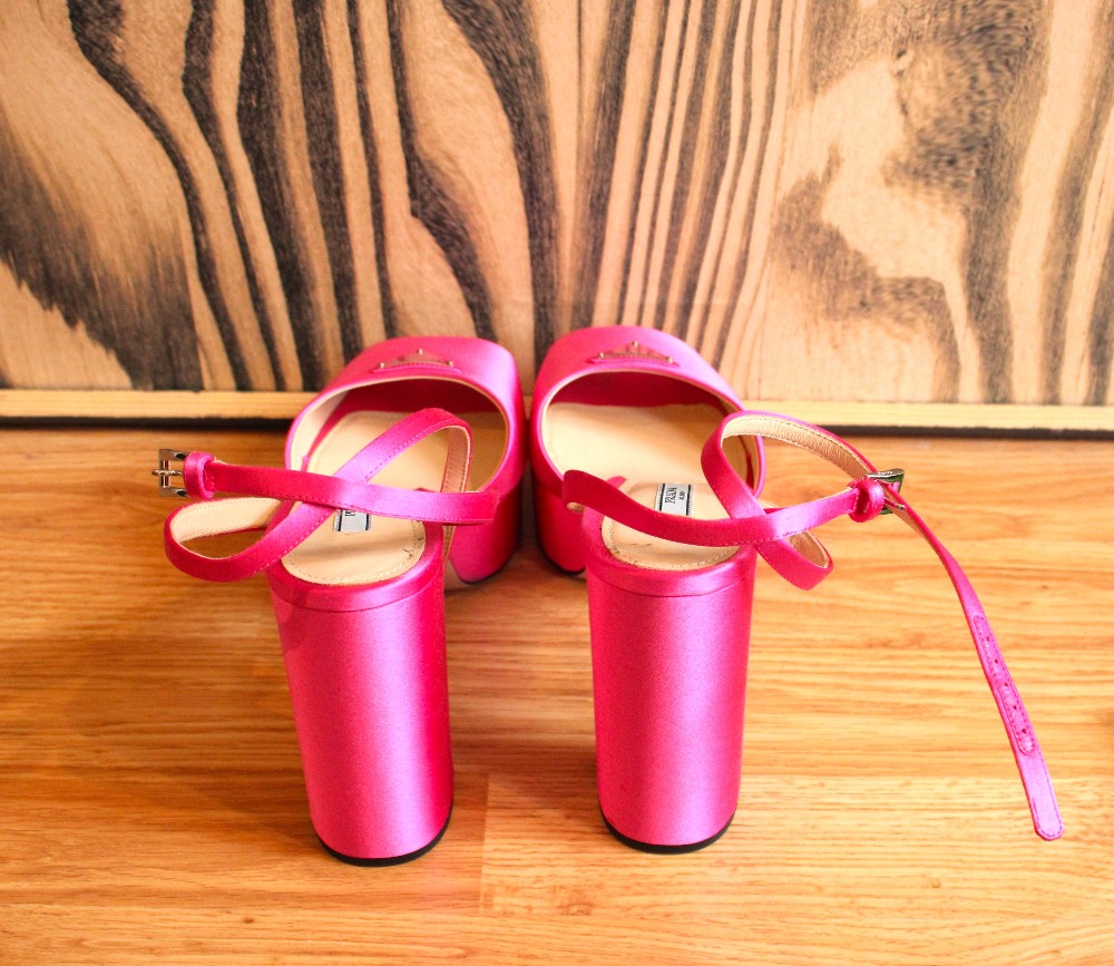 Prada Begonia Pink Satin Platform Sandals sz 40