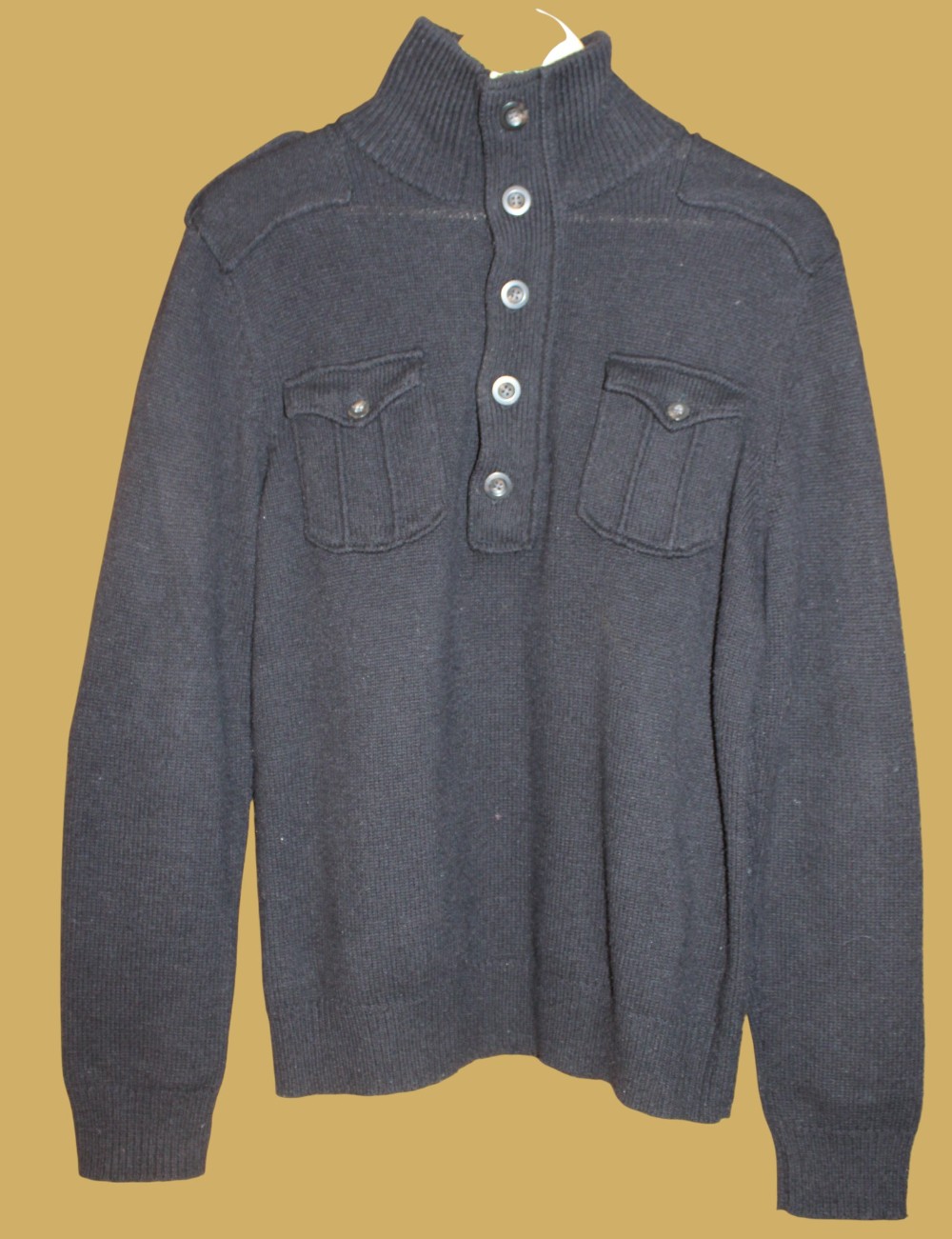 Gap Men's Black Sweater 1/4 Button High Neck Wool (Sz S/M)