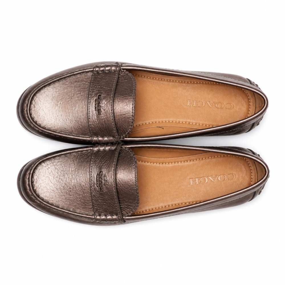 Coach Odette Metallic Grey Loafers (Sz 8-8.5)
