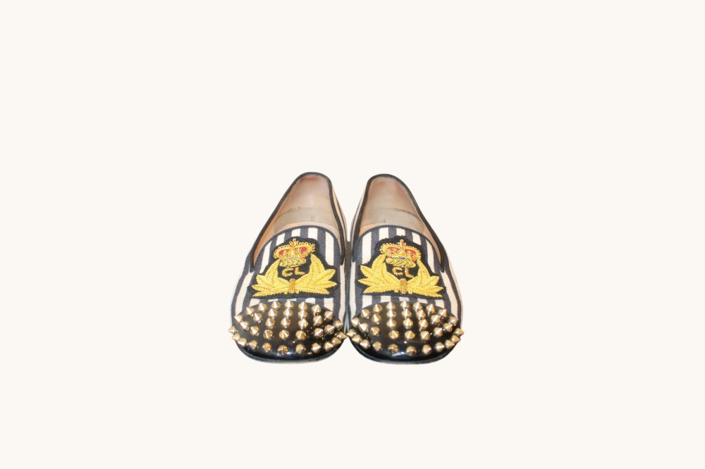 Christian Louboutin Internaire Spiked Striped Loafers sz 37.5