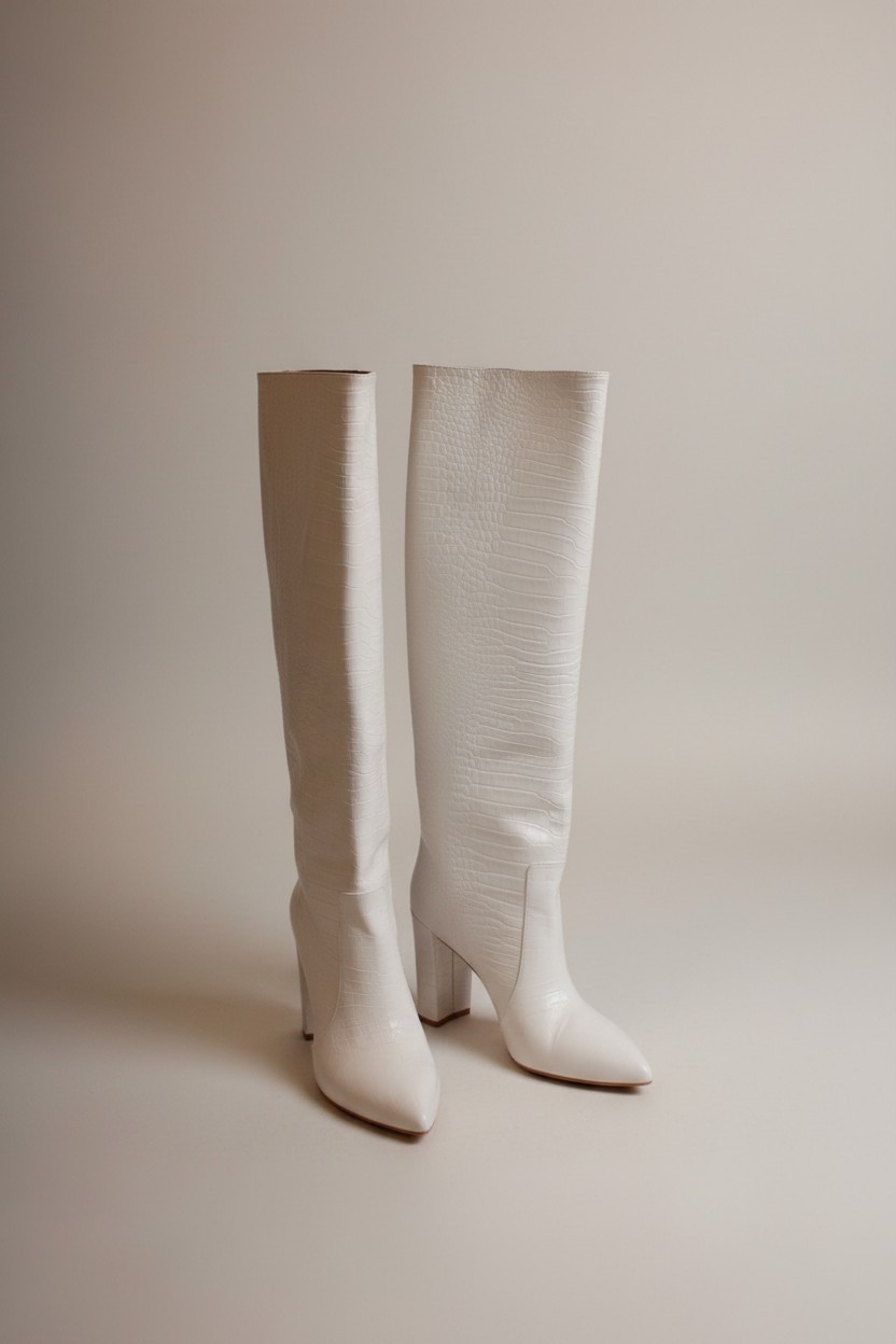 Paris Texas White Embossed Croc Block Heel Boots sz 40
