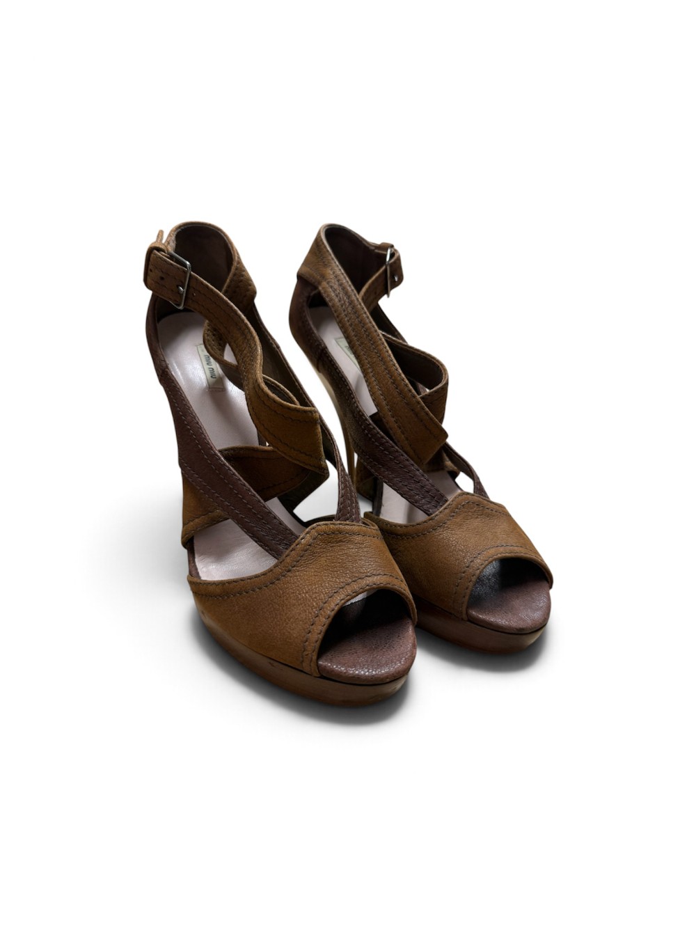 Miu Miu Brown Suede Peep Toe Stiletto Heels Sz 39