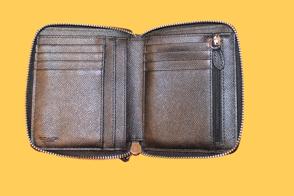 Coach Floral Rose Black & White Zip Wallet