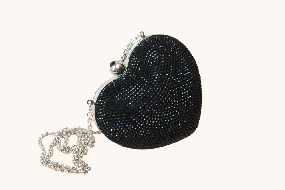 Mach & Mach Black Crystal Heart Clutch