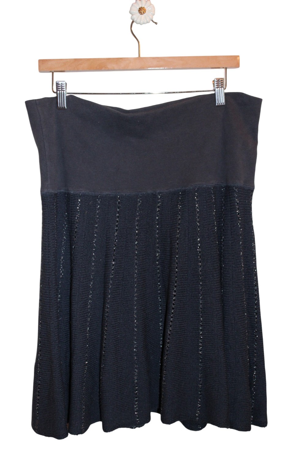 Free People Gray Knit Stretch Midi Skirt Sz Large
